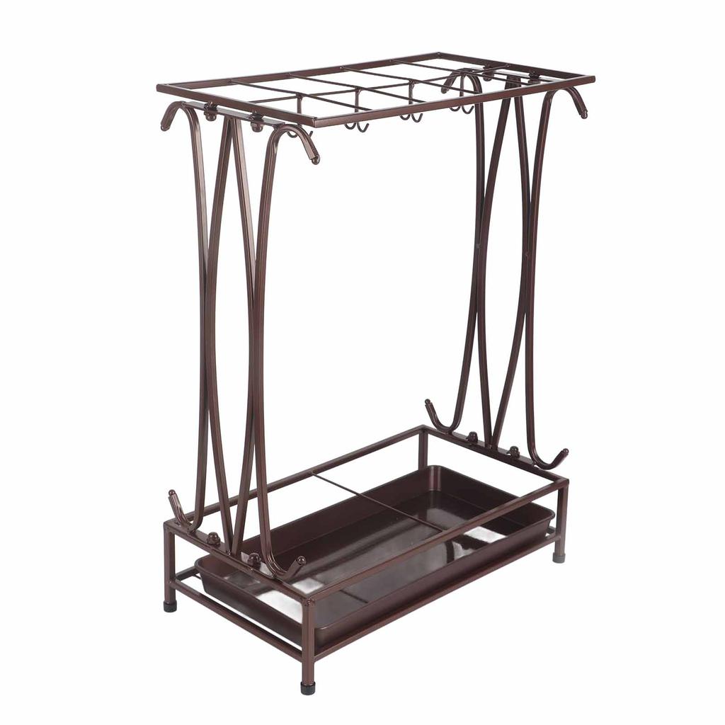 Umbrella Storage Rack Iron with Drip Tray 10 Holes 8 Hooks Umbrella Rack Stand for Home Hotel Lobby
