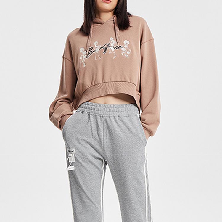 Li Ning Loose Hooded Pullover Sports Sweatshirt Women Sweatshirt Gingerbread-Brown AWDQ512-4