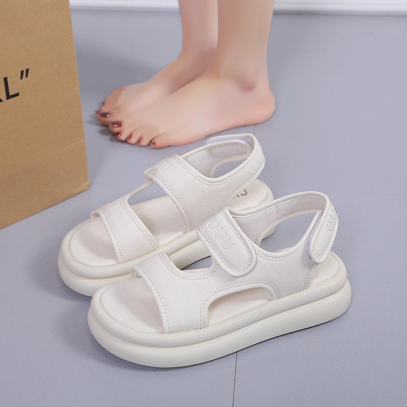 Plateausandalen mit Klettverschluss für Damen 2024 Sommer neu runde Zehenpartie Tritt-in-Scheiße-Gefühl Muffinsohle Strandschuhe Strandsandalen für Damen