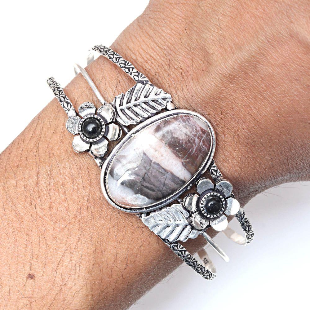 Septerian Jasper Gemstone Ethnic Silver Jewelry Cuff Bracelets 7''Adjustable