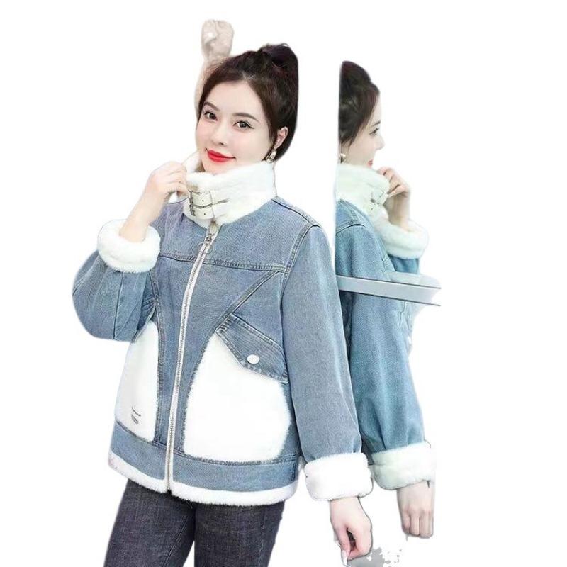 Winter New Imitation Lamb Wool Plush Loose Denim Jacket Women's Fashion Casual Retro Wool Coat
