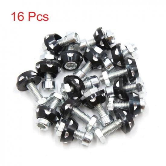 16pcs Black Aluminum Alloy Car Motorcycle Decorative License Plate Bolt Screw