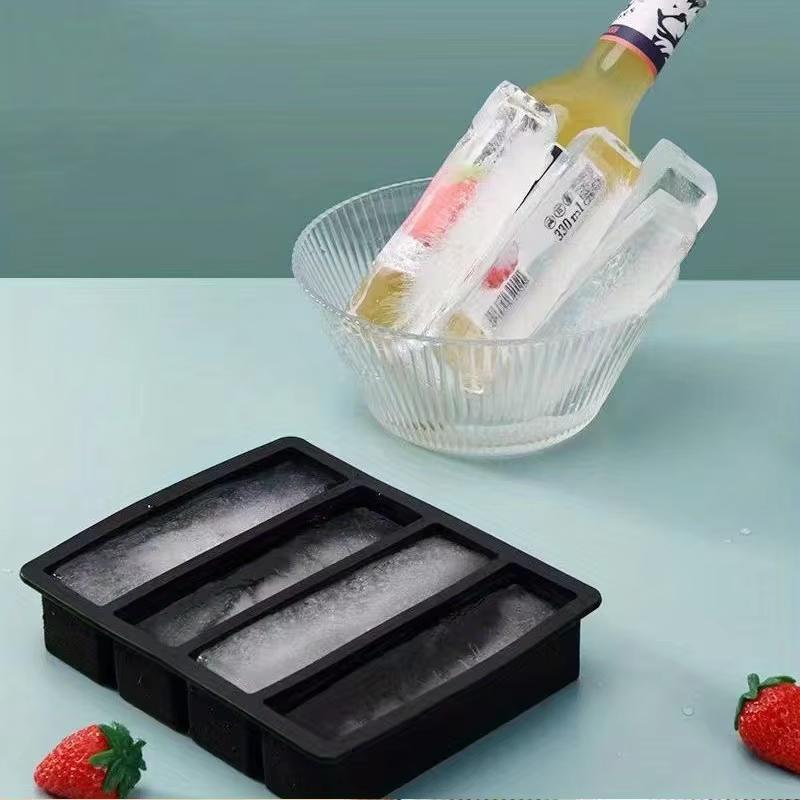 1pcs Strip-shap Ice Cube Trays Silicone 4 Grid Polychrome Durable Beer Drink Coffee Supplies Kitchen Easy-Release Ice Cube Molds