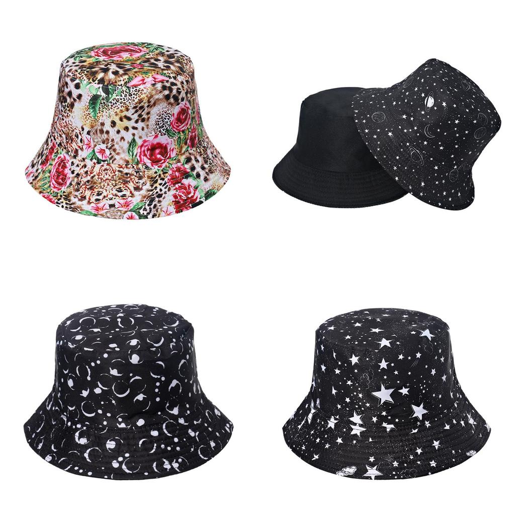 European American Starry Moon Pentagram Printed Fisherman Hat Sunshade Sun Hat Outdoor Trade Hat Men And Women