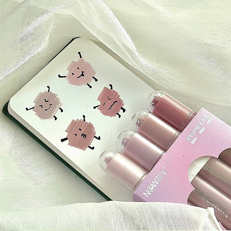 4pcs Highlighter Pen Set Spot Liner Pens Soft Colour Eye Protection Crystal Acrylic Stick Barrel Chisel Tip Stationery