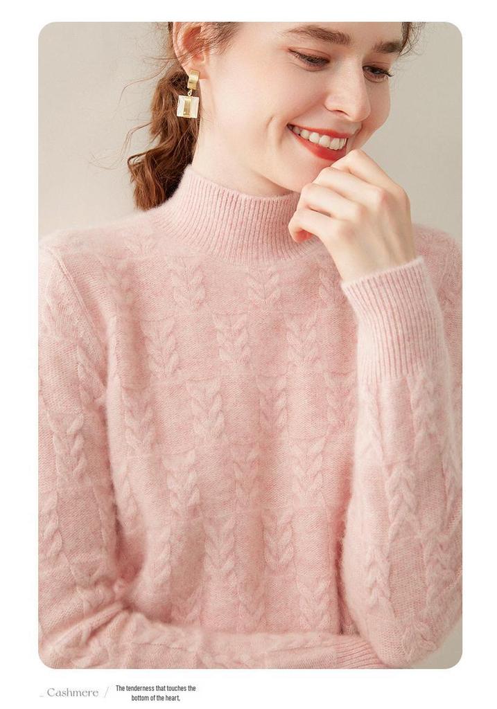 Women's Lazy Style Wheat Ear Cashmere Sweater - Autumn/Winter Solid Color Half-High Neck Knitwear