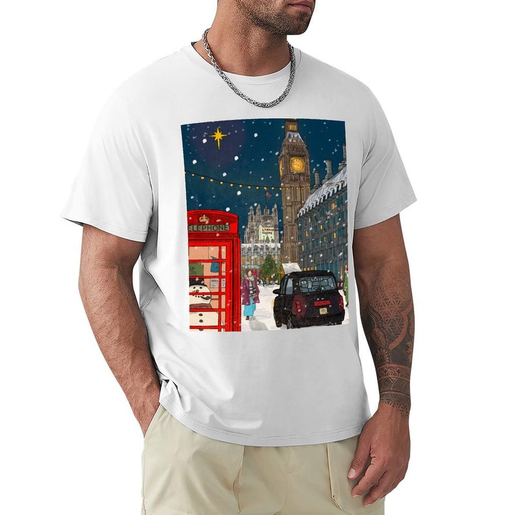 London Christmas Night Cityscape Art Tshirt Casual Everyday Wear Tshirt