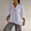 Women's V‑Neck Half‑Sleeve Oversized Button‑Detail Breathable Linen‑Blend Casual Summer Blouse