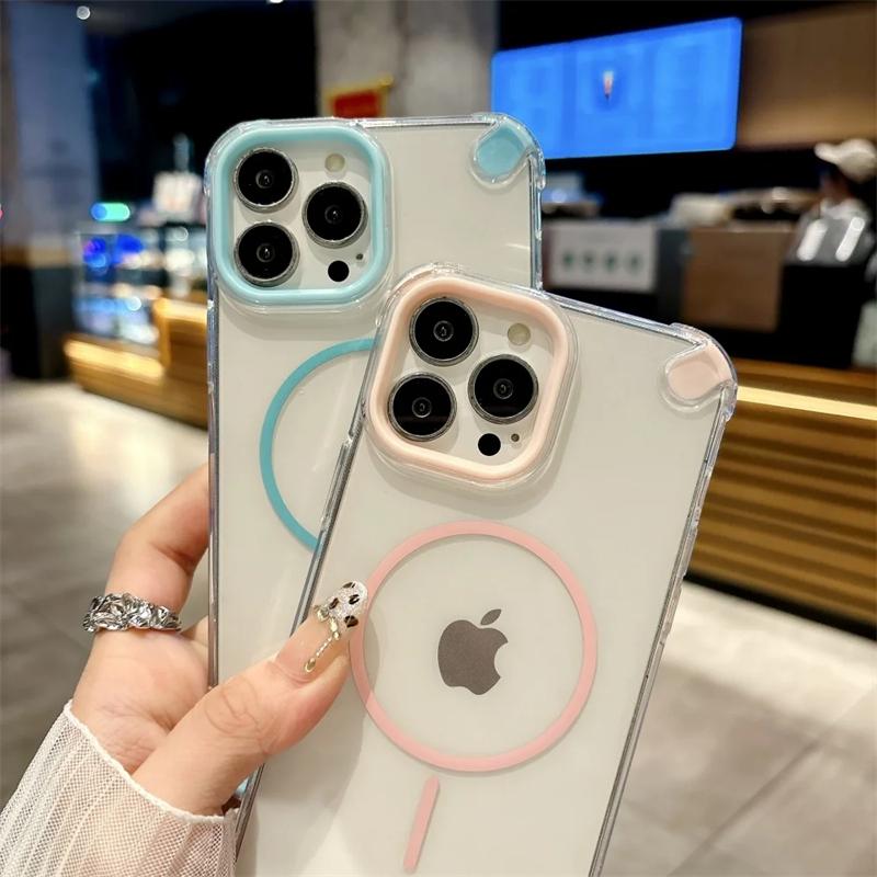 Luxury Transparent Magnetic For Magsafe Case For iPhone 16 15 11 12 13 14 Pro Max Plus Armor Shockproof Soft Silicone Cover