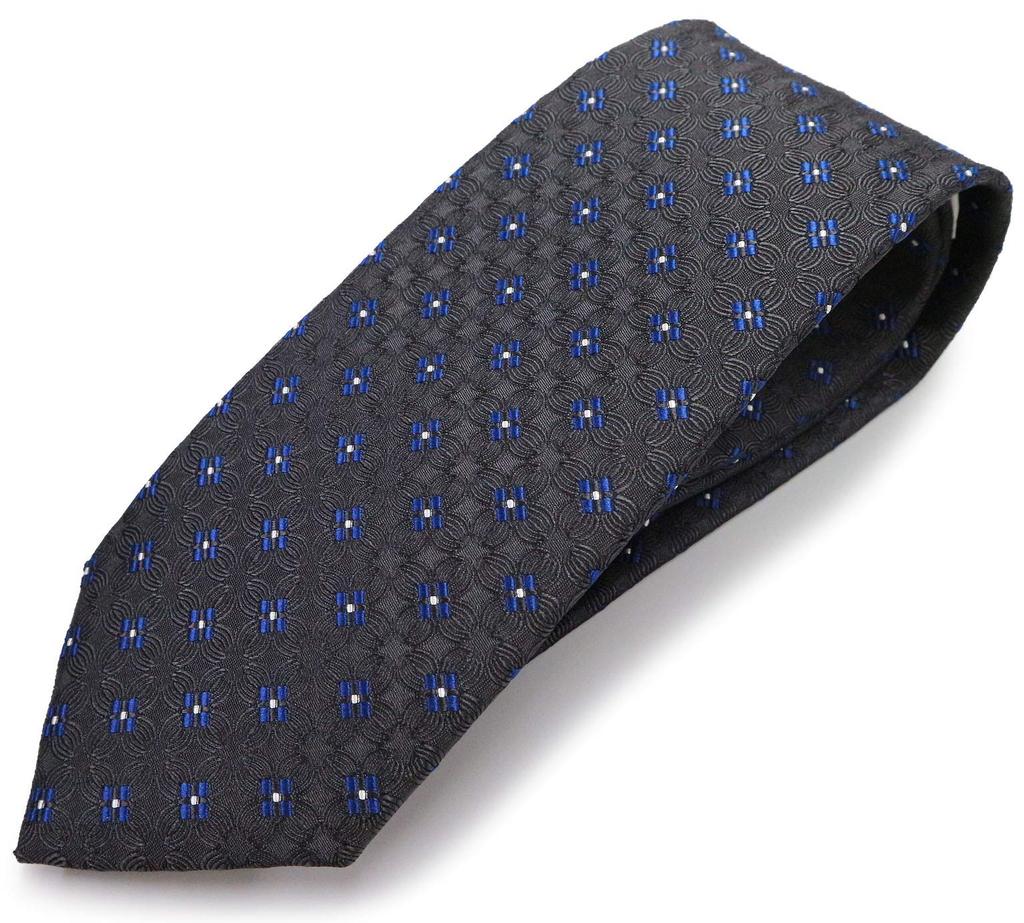 [Michiko London] Brand Necktie, Made in Japan, 100% Silk, Floral Jacquard Weave, Small Pattern (Pattern C: Gray x Blue)