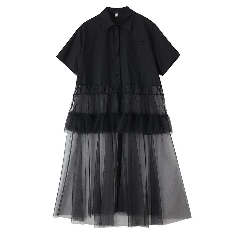 Short Sleeve Plus Size Mesh Vintage New In Dresses for Women Casual Loose Long Summer Shirt Dress