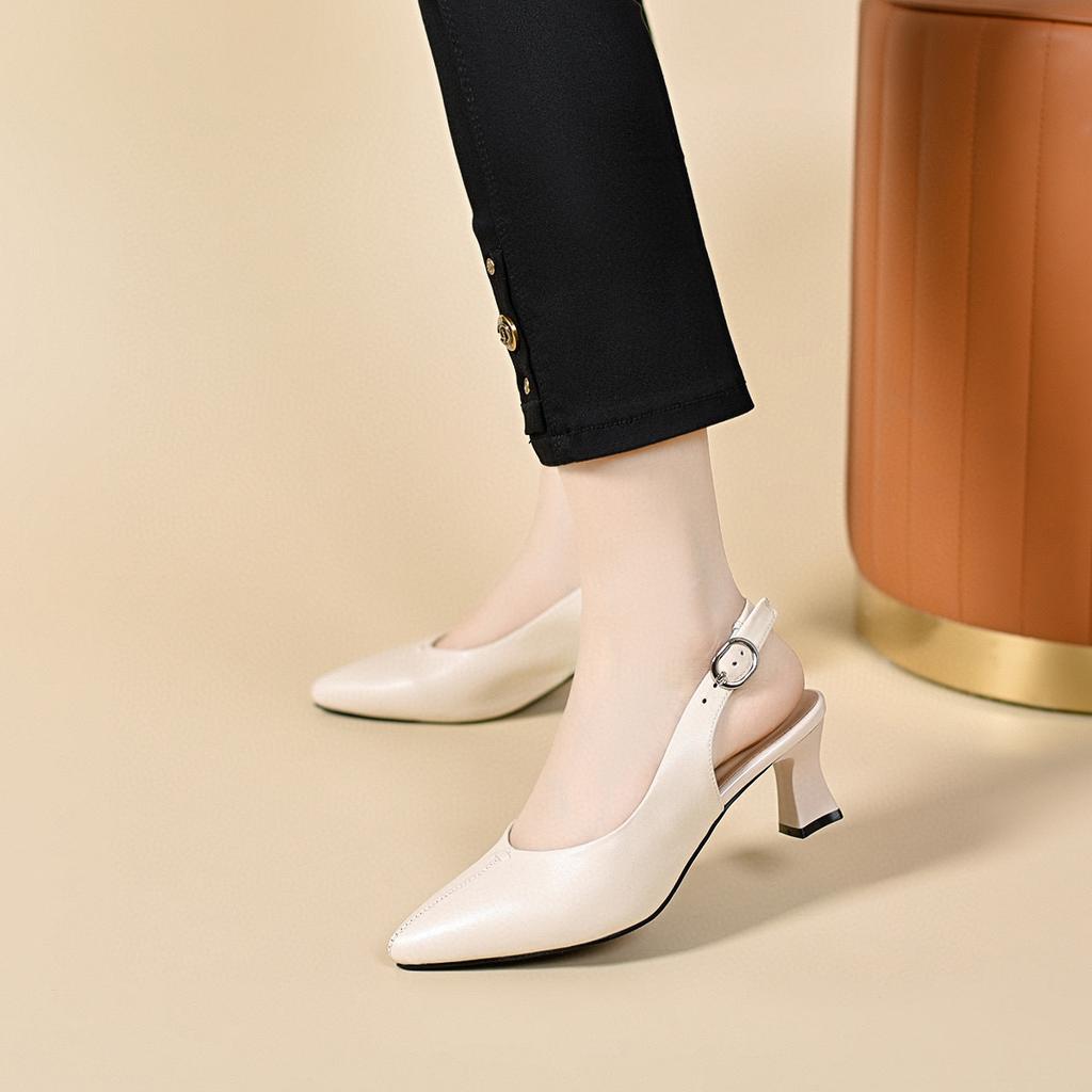 Pointed empty sandals women's 2025 summer new Baotou high heels simple temperament two height women's fashion shoes