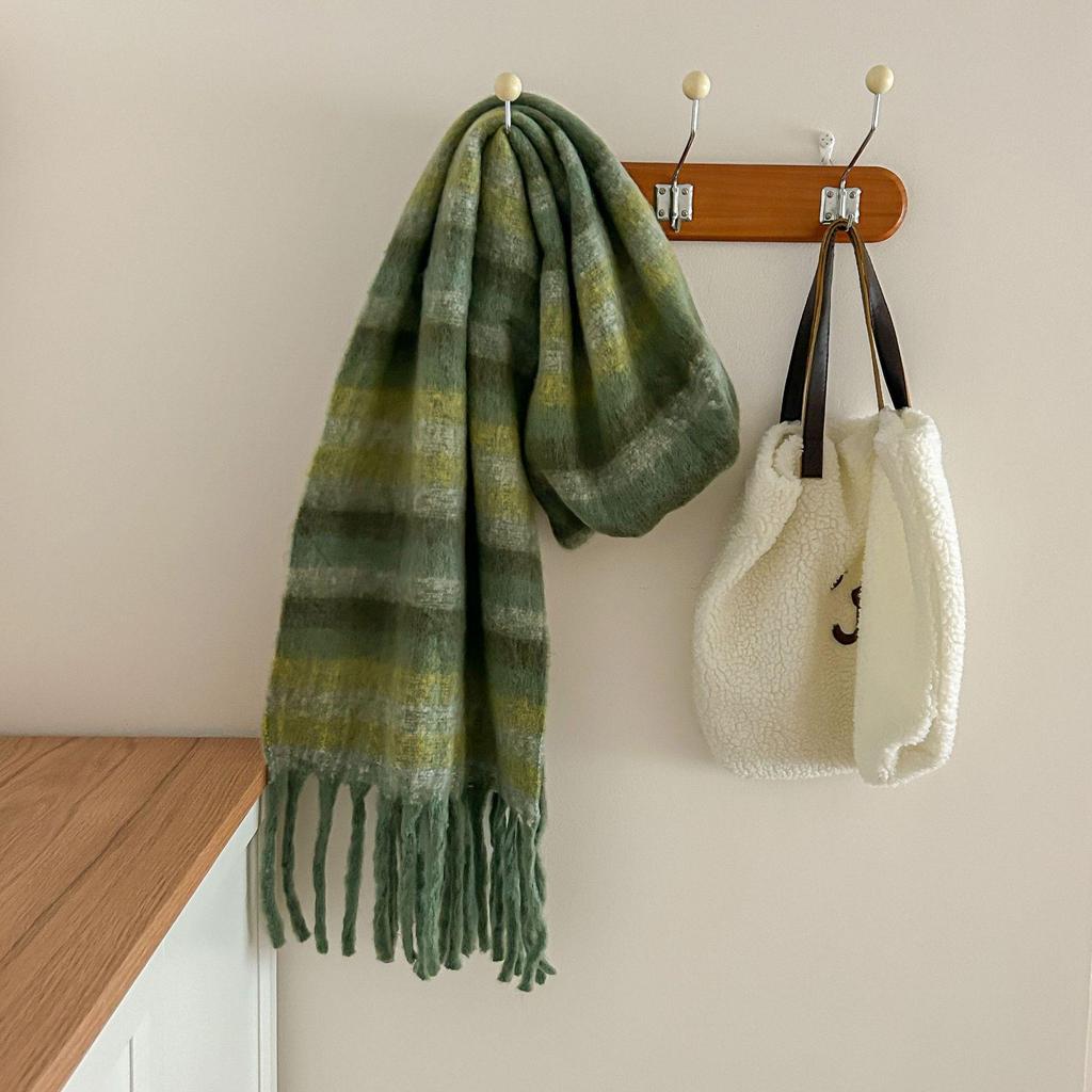 Tonglu Women's Mohair Winter Scarf: Black & White Plaid, High-End, Thick & Warm Neck Warmer
