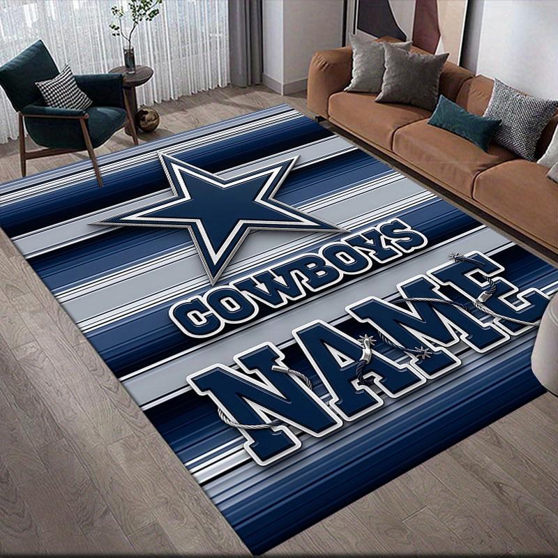 Custom Name,Dallas Cowboys Home Sofa Decoration for Living Room & Bedroom, Non‑Slip Play Flannel Floor Mat for Game Room