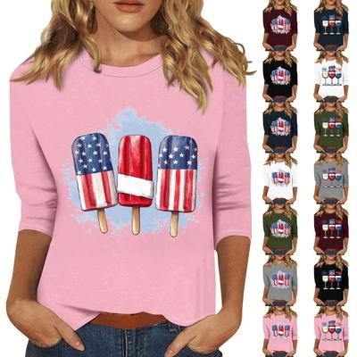 Women's Fashion Loose Casual Seven Sleeve Printed Round Neck Top