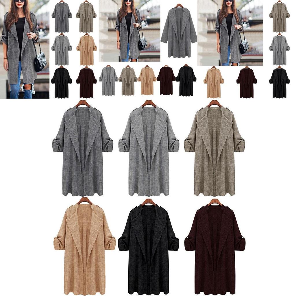 Elegant Women Long Waterfall Coat Jacket With Comfortable Loose Fit And Lapel Collar