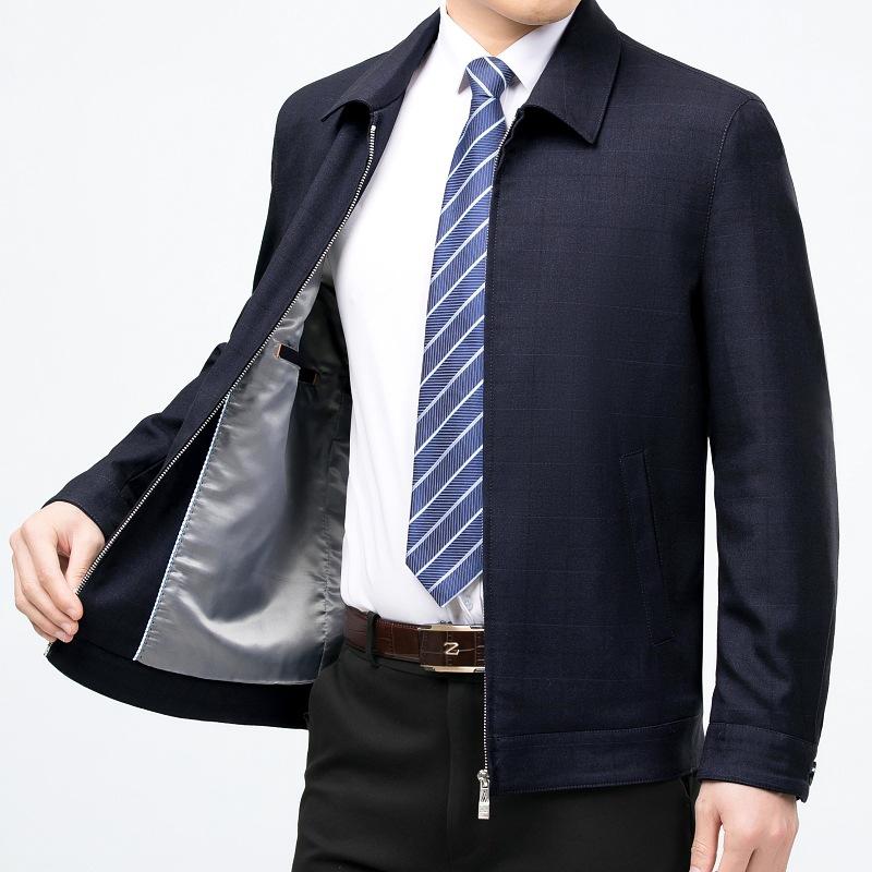 Spring and Autumn Men's Lapel Jackets for Middle-aged and Older People, Executive Jackets, Dad's Plaid Men's Gowns, Casual Jackets
