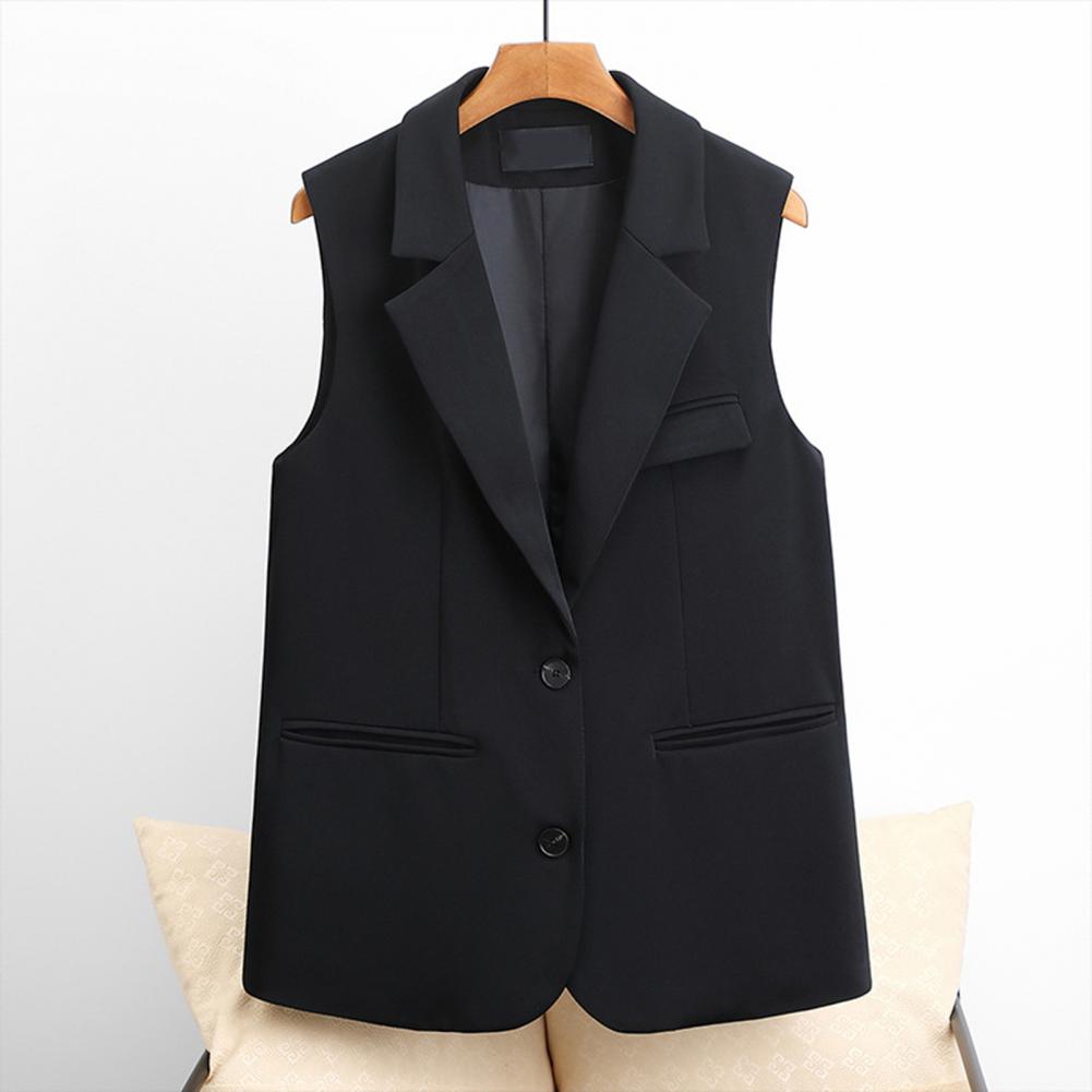 Single-breasted Waistcoat Elegant Women's Sleeveless Vest with Double Buttons Deep V Neck Western Style Cardigan Suit Coat