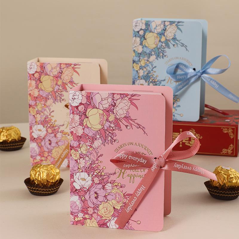 5Pcs Book Shape Gift Box Ith Ribbon Paperboard Candy Chocolate Present Packaging Box For Party, Wedding, Birthday Party Gift Box