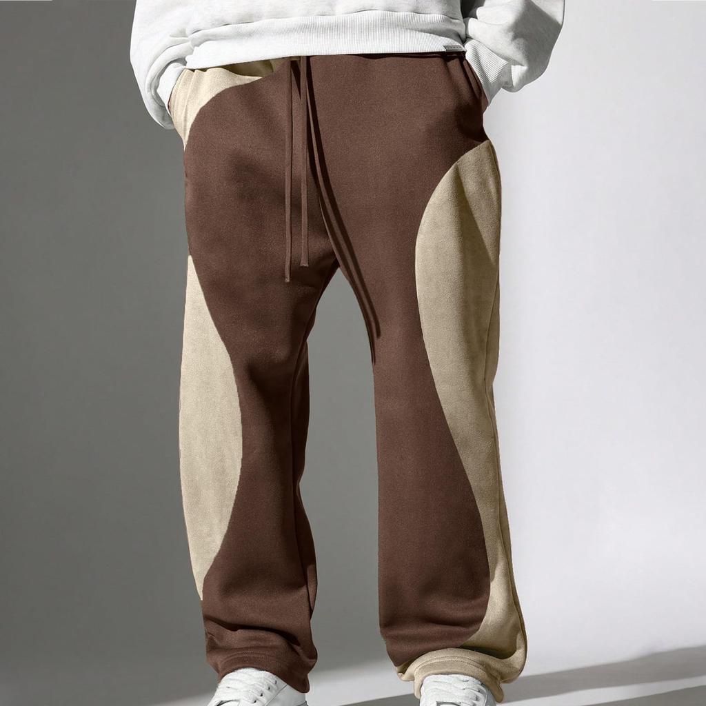 Pánské tepláky s poutky, ležérní kalhoty s barevně blokovanou linií, pánské volné kalhoty
