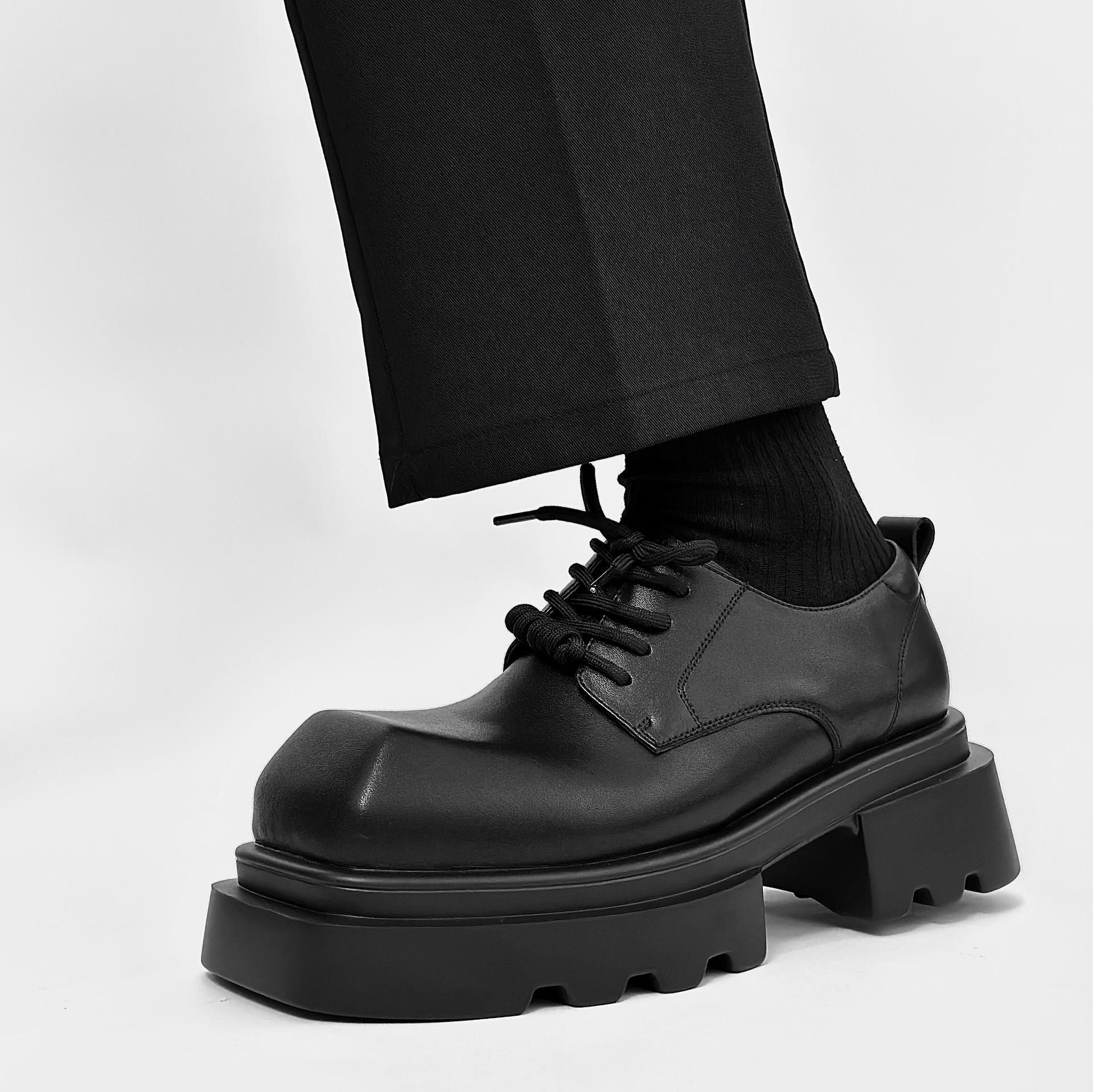 

Мужские туфли из кожи Derby Square Head 2024 года, новые британские туфли на платформе, увеличивающие рост, для свадьбы и жениха 38 чёрный