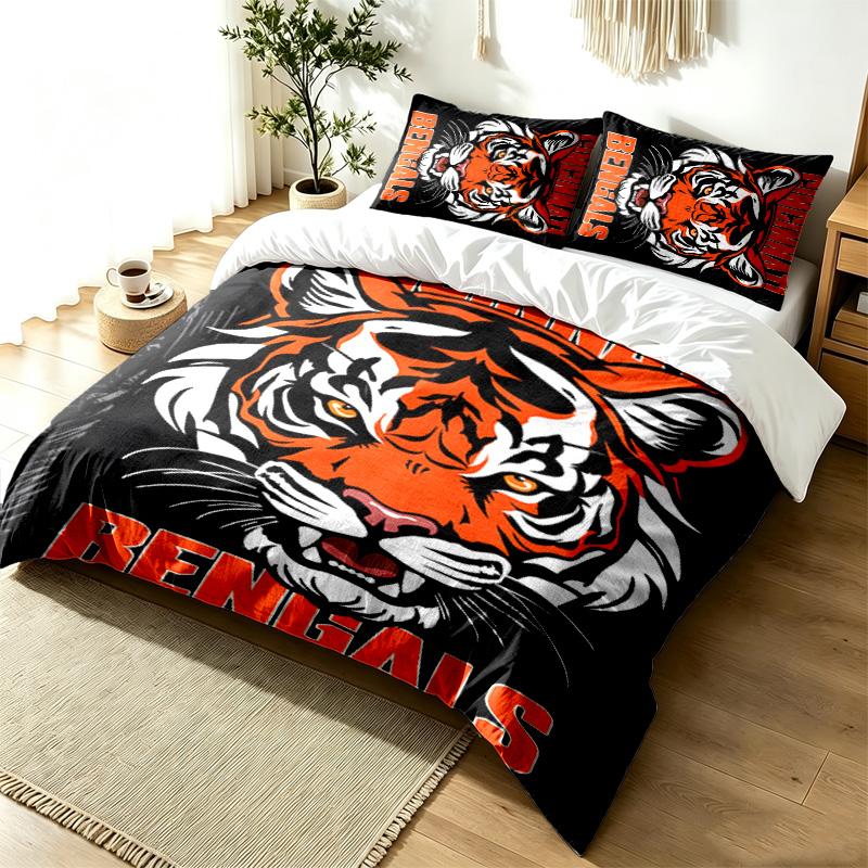 Cincinnati Bengals 3pc Duvet Cover Set Simple Modern Bedding Set Wrinkle Resistant Soft Fabric All Season Use a perfect gift