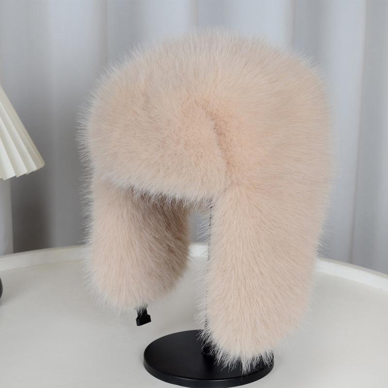 Thickened Winter Outdoor Imitation Fox Fur Warm Windproof Women's Plush Ski Face Small Ear Protection Hat