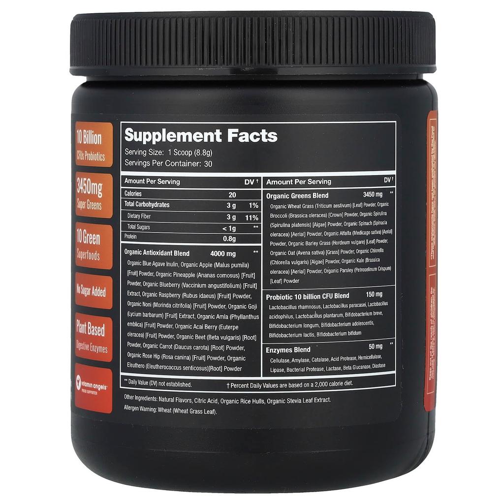 NutraChamps Super Greens, Superfoods, Probiotic, With Enzymes, Mango Flavor, 9.31 Oz (264 G)