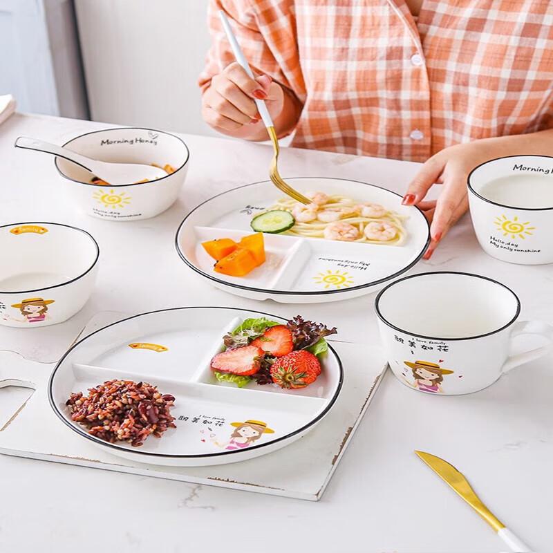 Huihuang Ceramic 3-Compartment Portion Control Plate Set
