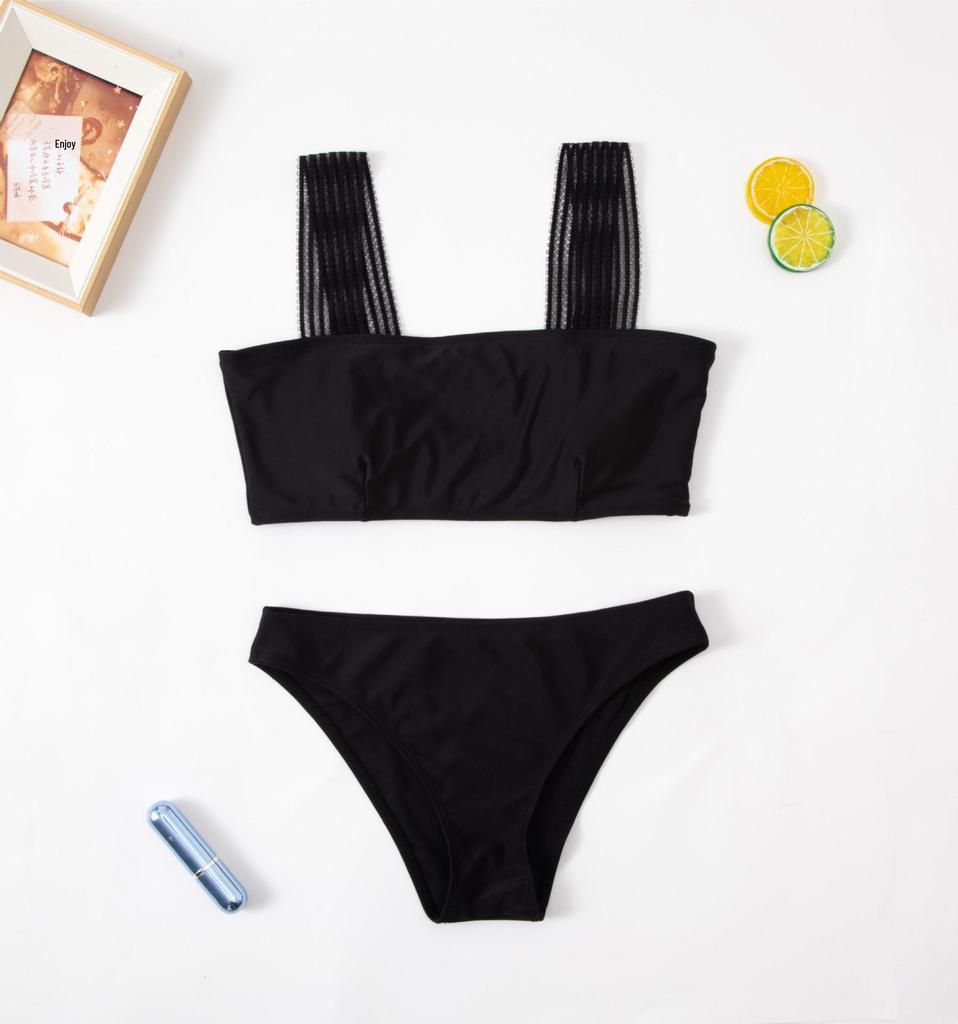 European & American Sexy Three-Piece Mesh Swim Set: Wide Shoulder Strap Dress, Shirt, Bikini