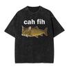 Cahfih Funny Catfish Fih Meme Washed T Shirt Man  Y2k Basic Cotton T Shirts Summer Oneck Harajuku Tees Loose Oversized Clothing