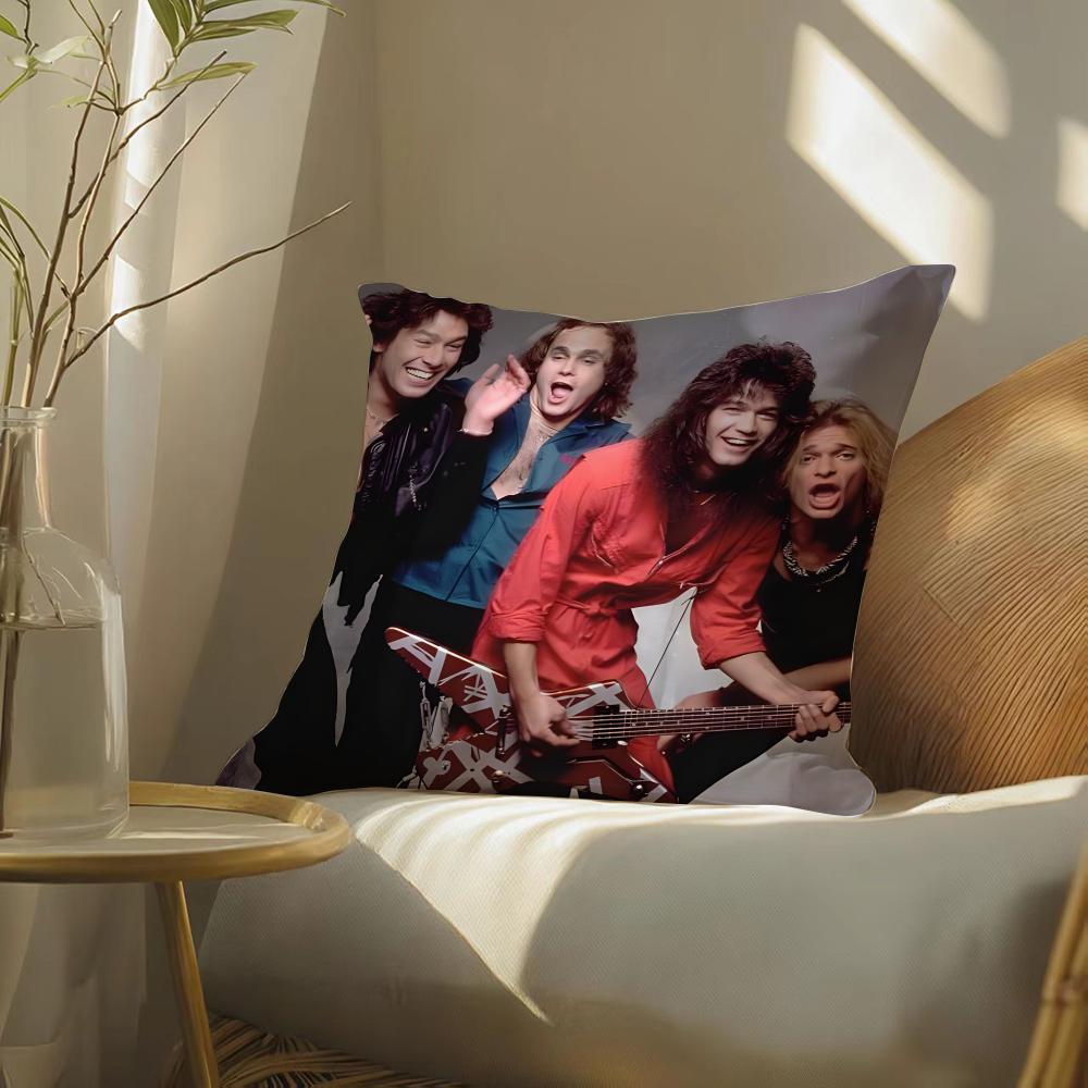Van HHalen Rock Band Pillow Case DoubleSided Plush Sofa Cushion Covers Organic Breathable Invisible Zipper