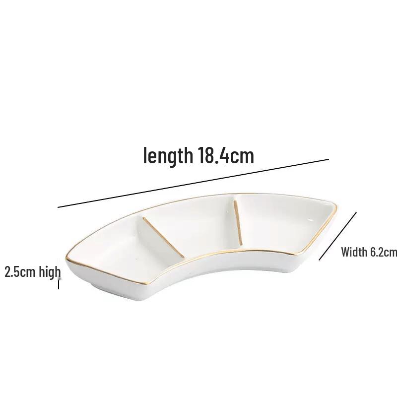 YUNLUAN Ceramic Fan-Shaped 3-Compartment Sauce Dish