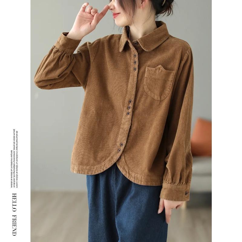 Autumn New Artistic Retro Long Sleeve Shirt Women's Loose Simple Versatile Lapel Cardigan Top