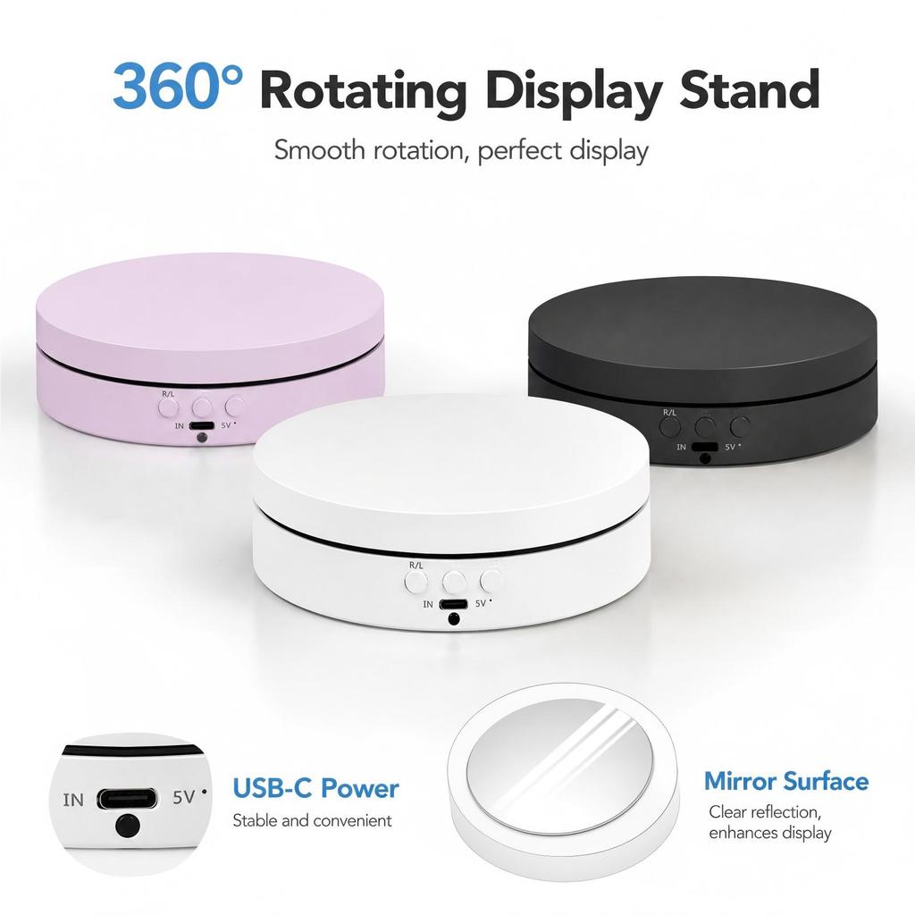 Rotating Display Stand with Adjustable Angle and, Rechargeable Motorized for Product Photography and Live Streaming