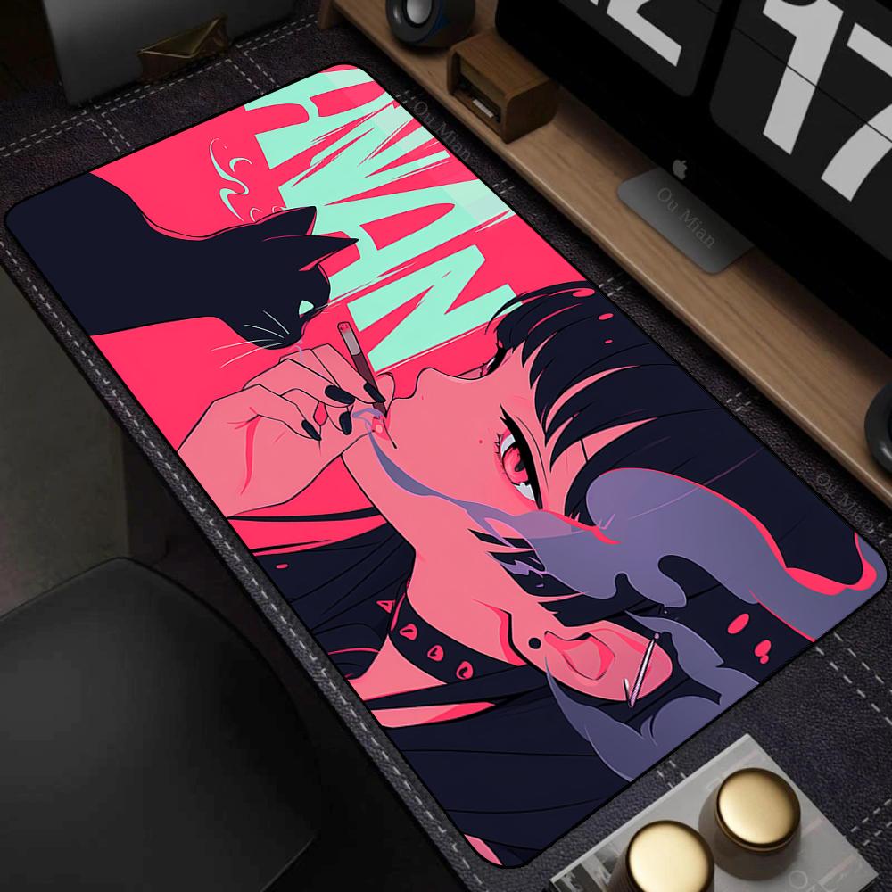 Anime Cool Girl Desk Mat NonSlip Large Gaming Mouse Pad Waterproof Keyboard Pad for Gamer Office Decor