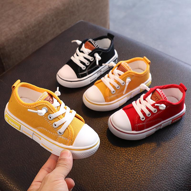 2025 Spring New Kids Canvas Shoes Solid Red Light School Casual Shoes Girls Non-slip Fashion Children Unisex Sneakers