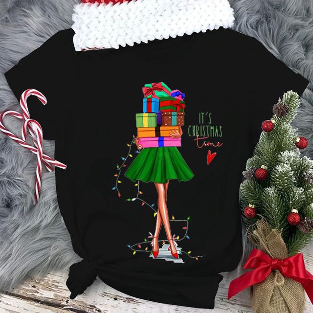 

Women Merry Christmas T Shirt New Fashion Xmas Tee Tops 90S Lady Female Short Sleeve O-Neck Cute Graphic T-Shirt Christmas Gift S білий