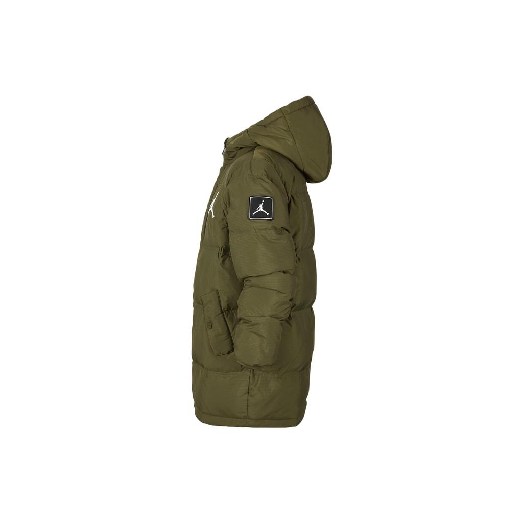 Jordan Pure Color Casual Hooded Large Pocket Down Jacket Kids Outerwear Canvas-Olive-Green FV2740-398