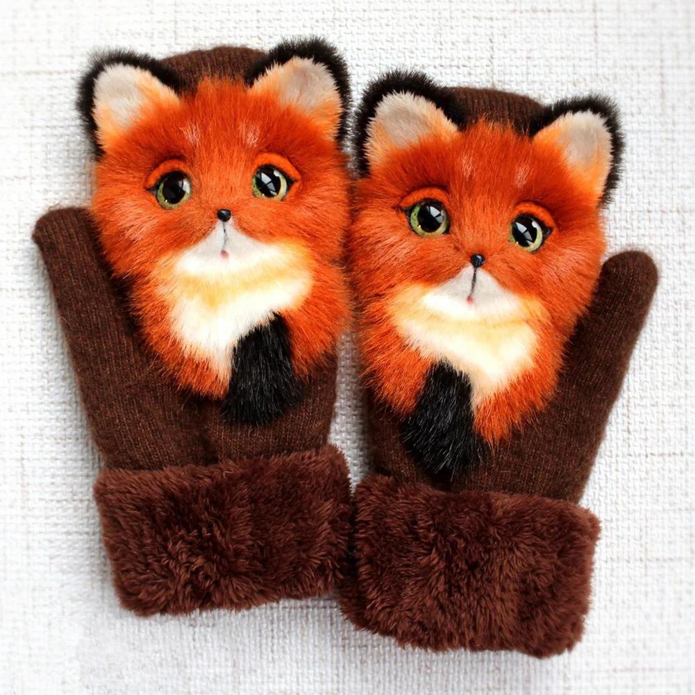 New Style Winter Warm Gloves Women Animal Pattern Glove Warmth Plush Knitted Glove Fashion Cute Gloves for Women Guantes