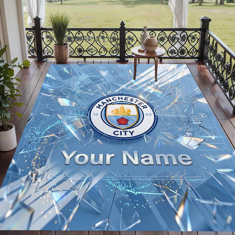 Custom Text Printed Rug Manchester City Non Slip Floor Carpet For Home Room Decor