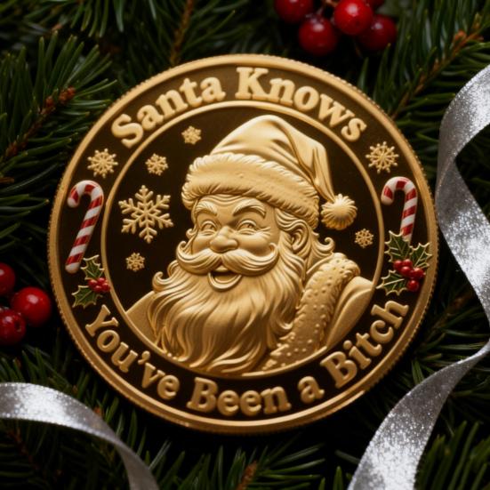 You Ain't Getting Shit Coin Funny Santa Claus Middle Finger Coin Novelty Metal Christmas Commemorative Challenge Coin Gag Gift for Friends