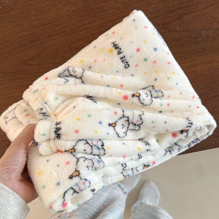 Korean Style Women's Fleece Pajama Pants - Flannel Cartoon Design for Autumn and Winter
