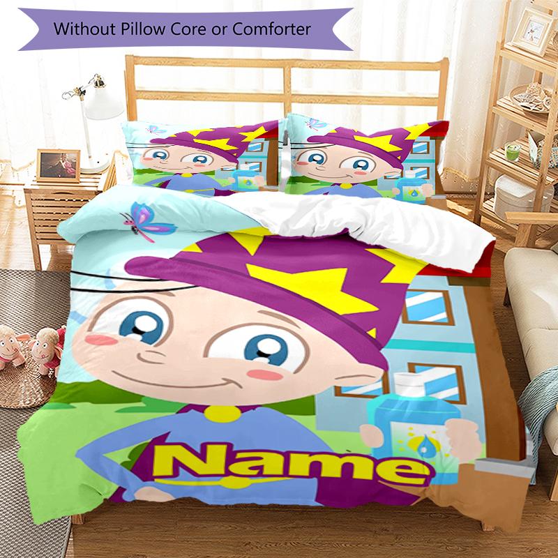 3pcs Custom Name Aggu The Little Wizard Bedding Set Duvet Cover Closure Includes 1 Duvet Cover & 2 Pillowcases, Soft and Comfortable for All Seasons.