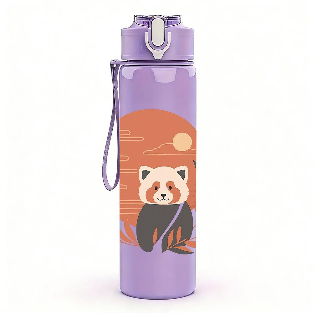 1PC Round Frame Panda Pattern 750ml Color Plastic Sports Water Bottle Leakproof Flip Straw Lid Suitable for Sports Office Home Use