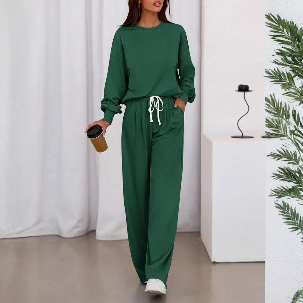 Fashion Women's Casual Suit Long Sleeved Casual Wide Leg Pants Set