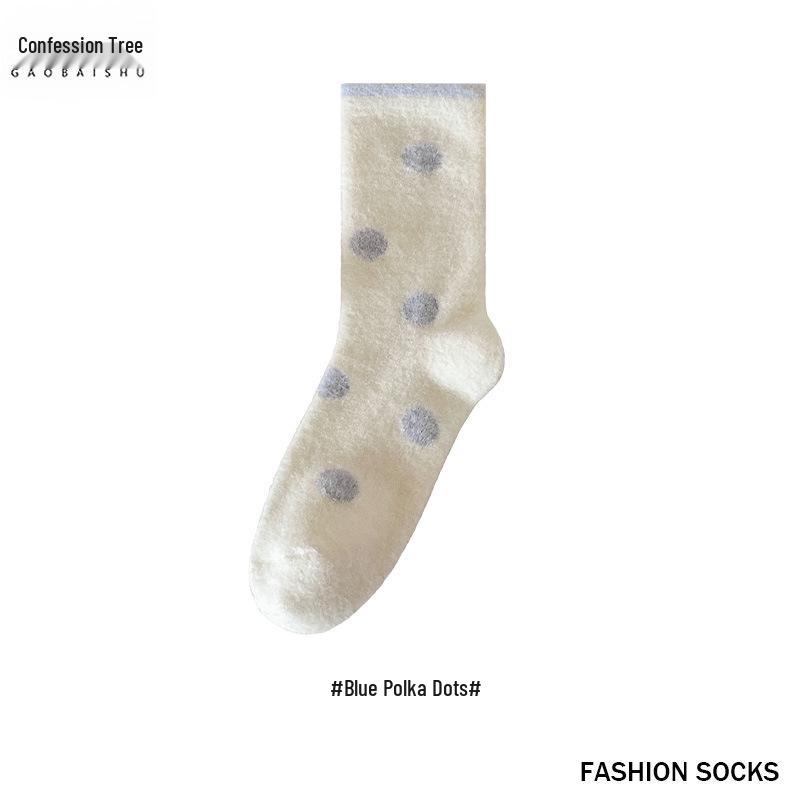 

Женские теплые гольфы до середины икры в полоску и горошек с милым щенком One Size