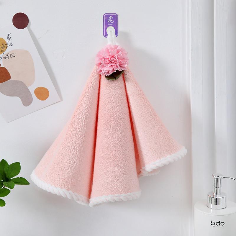 Hand Towel Hanging Type Kitchen Towel Thickened Absorbent Baby Hand Towel Cartoon Embroidery Kindergarten Small Towel