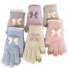 Touchscreen Knitted Gloves for Women  Autumn and Winter Knitted Yarn for Warmth Five Finger Cute Students