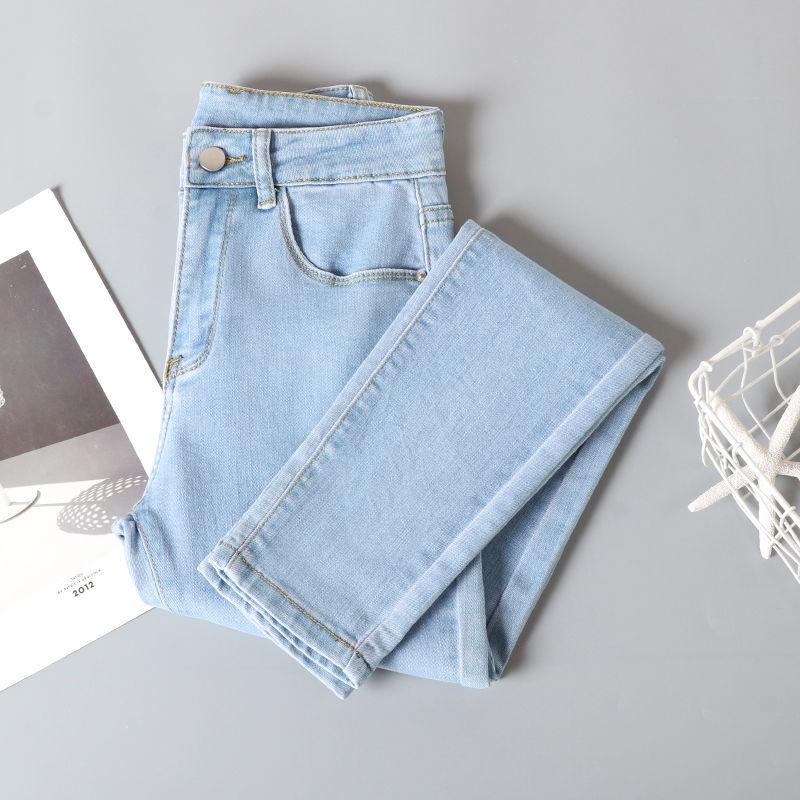 2022 Women's Light Color High Waist Stretch Denim Slimming Cropped Pants